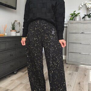 Women's Wide Leg Dress Pants | Holiday Outfits | Celestial Stars | Black